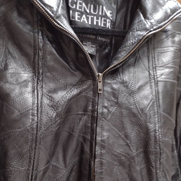 100% Genuine Italian Stone Leather Patchwork Black Coat XL - Picture 3 of 13